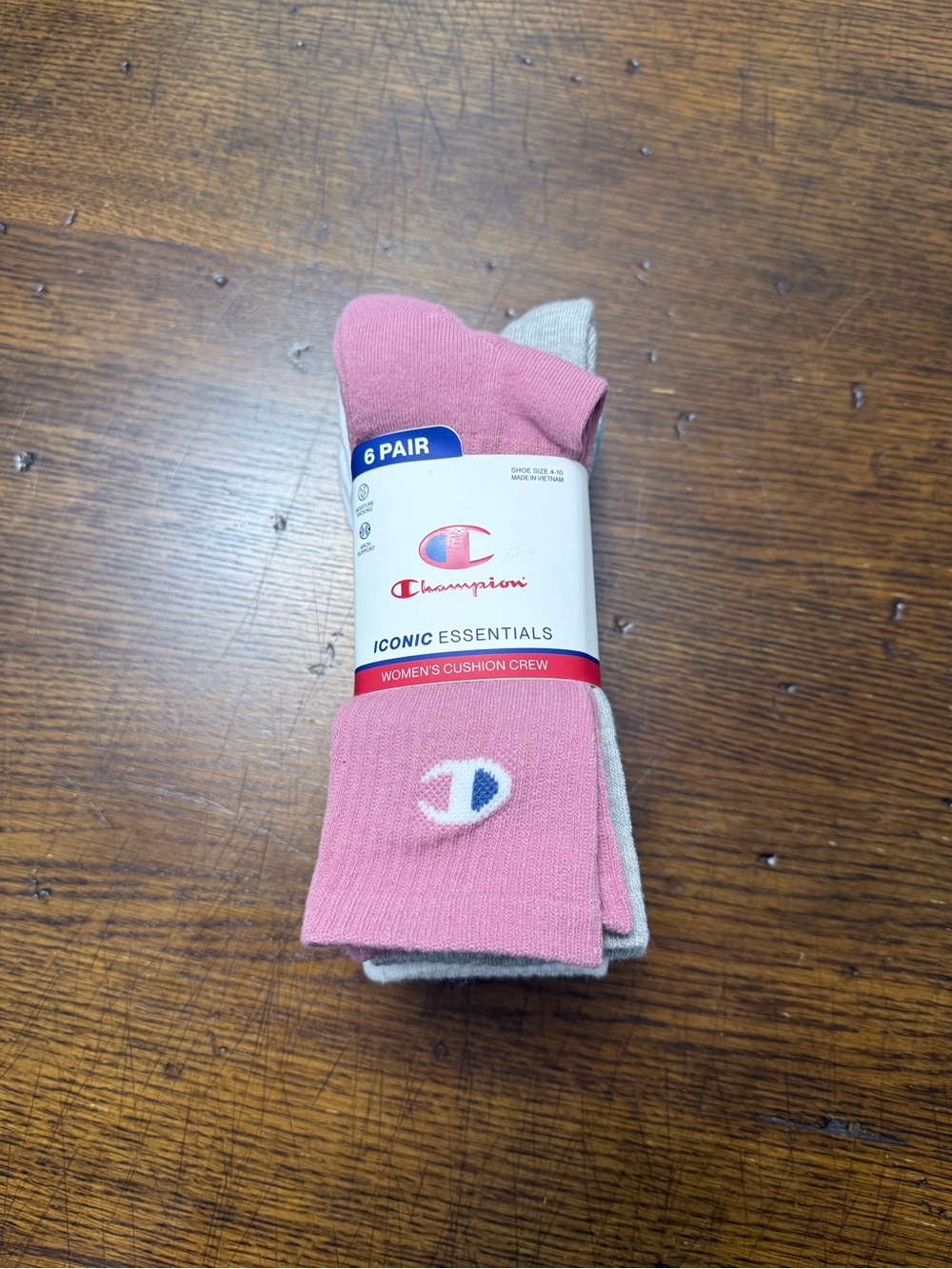 Champion Iconic Essentials Womens 6pk Crew Socks | Pink/Gray/White/Teal/Blue NWT